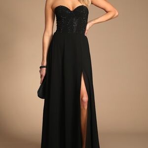 Lulus Remember This Moment Black Rhinestone Strapless Maxi Dress - Size XXS